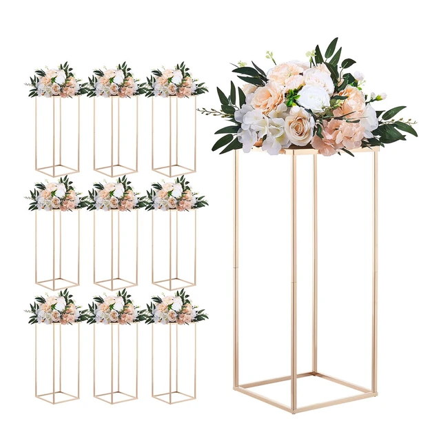 Alt view image 9 of 9 - Wedding Flower Stand, 10PCS 23.62-inch Column Flower Stand, Floral Stands with Metal Laminate, Gold Rectangular Floral Display Rack for Wedding, Party, Birthday, Home, Gold Centerpiece Stands