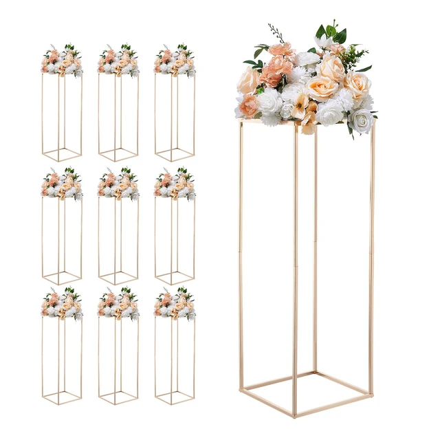 Alt view image 9 of 9 - Wedding Flower Stand, 10PCS 31.5-inch Column Flower Stand, Floral Stands with Metal Laminate, Gold Rectangular Floral Display Rack for Wedding, Party, Birthday, Home, Gold Centerpiece Stands