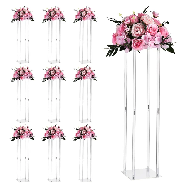 Alt view image 9 of 9 - Wedding Flower Stand, 10PCS 31.5-inch Column Flower Stand, Floral Stands with Acrylic Laminate, Cylindrical Cubic Floral Display Rack for Wedding, Party, Birthday, Home, Centerpiece Stands