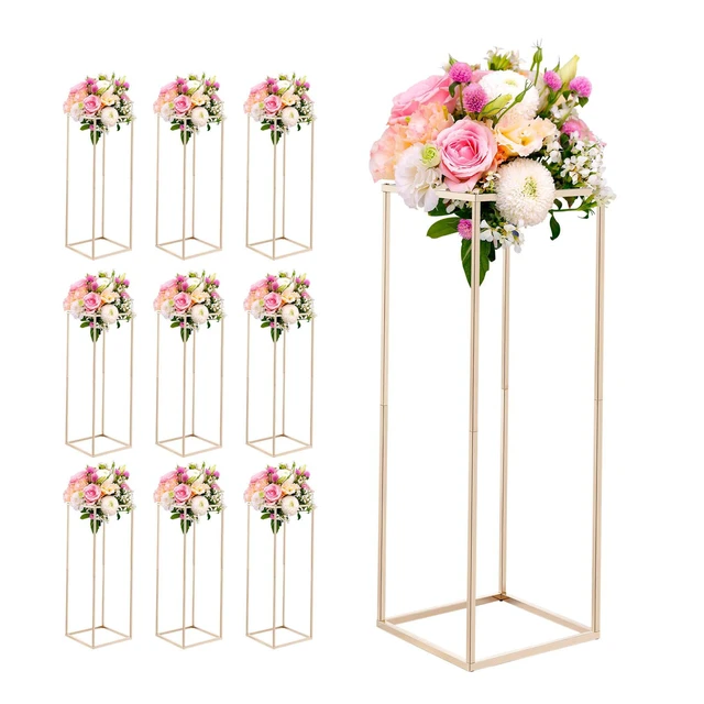 Alt view image 9 of 9 - Wedding Flower Stand, 10PCS 31.5-inch Column Flower Stand, Floral Stands with Hidden Screw, Rectangular Cubic Floral Display Rack for Wedding, Party, Birthday, Home, Gold Centerpiece Stands