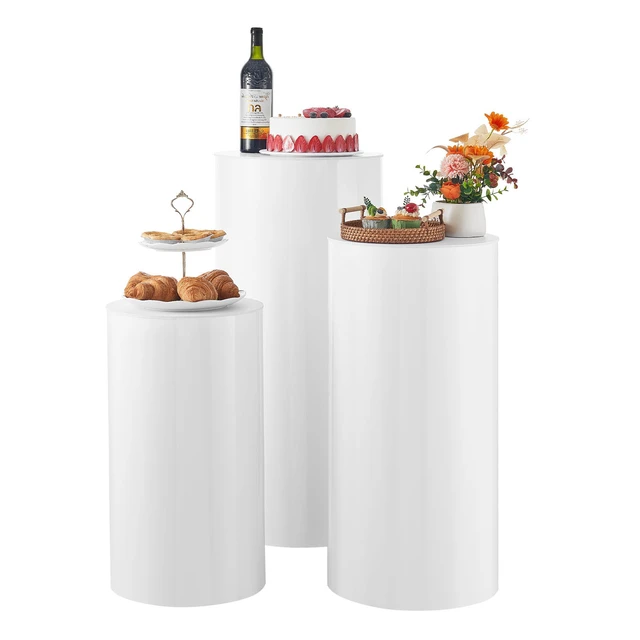 Alt view image 9 of 9 - Wedding Flower Stand, 3PCS 23.62/29.53/35.43 inch Round Cylinder Plinth, White Pedestal Stand with PVC Lid, Cylindrical Pedestal Stands for Wedding, Party, Birthday, Art Decor, 33.07 lbs Load