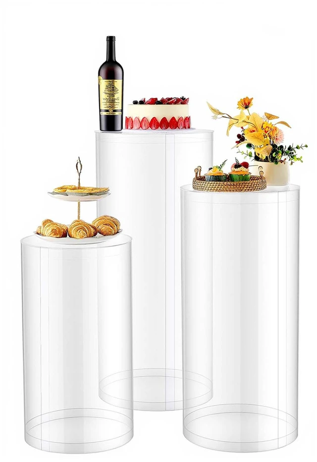 Alt view image 9 of 9 - Wedding Flower Stand, 3PCS 23.62/29.53/35.43 inch Round Cylinder Plinth, Clear Pedestal Stand with Transparent Acrylic Lid, Cylindrical Pedestal Stands for Wedding, Party, Birthday, Art Decor