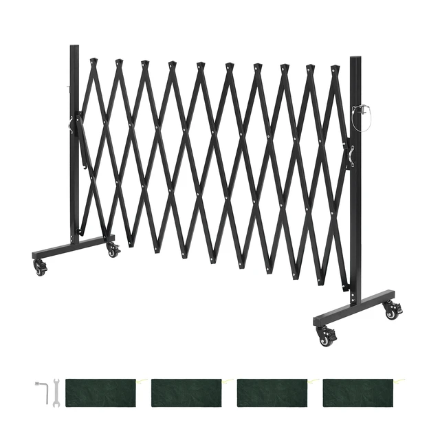 Alt view image 8 of 8 - VEVOR Expandable Barricade, 11FT Expandable Safety Barrier, Flexible Mobile Barricade with Locking Casters, Portable Folding Security Gate Metal Traffic Fence for Patio Garden Stairway