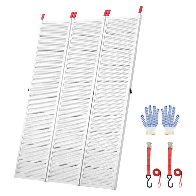Alt view image 8 of 8 - VEVOR Aluminum Trailer Ramps, 76 x 54 in Tri-Folding Truck Ramps with Straps & Non-Slip Rubber Fingers, 1500LBS Capacity ATV Loading Ramps for Pickup Trucks, Motorcycles, Lawn Mowers, Tractors, Carts