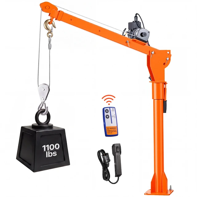 Alt view image 8 of 8 - VEVOR Electric Truck Crane, 1100 lbs Pickup Truck Crane with 12V 3000 lbs Electric Winch, 360° Rotating Telescopic Boom, Premium Galvanized Steel, Foldable Pickup Bed Jib for Machine Lumber Lifting