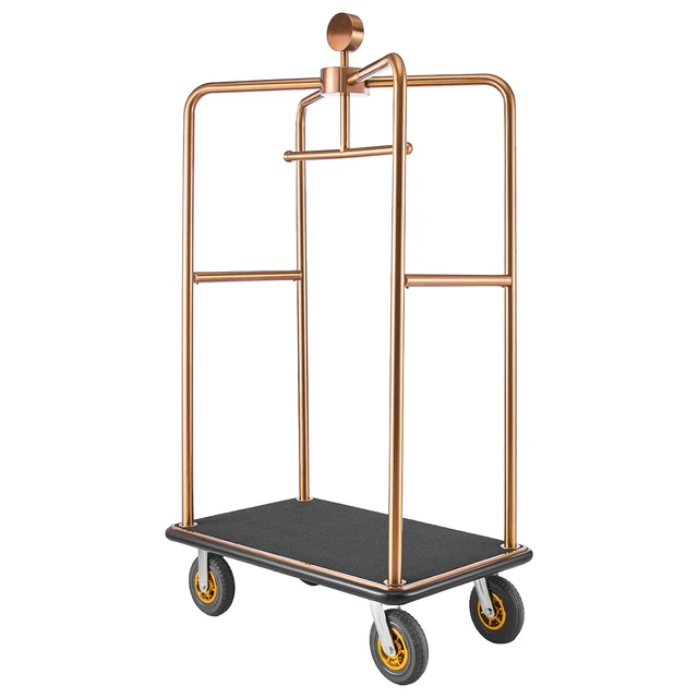 Alt view image 8 of 8 - VEVOR Hotel Luggage Cart, 1200 lbs Heavy Duty Bellman Cart with Stainless Steel Frame, 8 in Rubber Wheels, Black Carpeted Deck, Commercial Luggage Carrier Rolling Trolley for Hotels,Resorts, Rose Gold