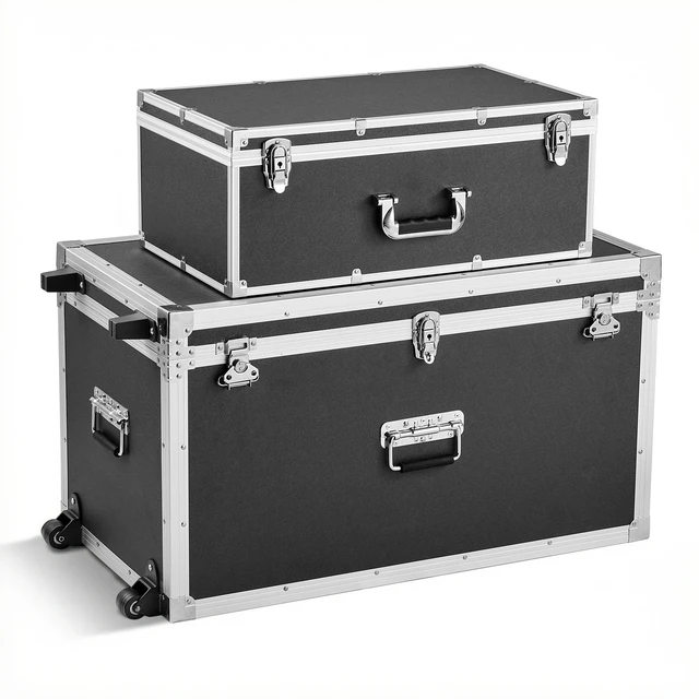 Alt view image 8 of 8 - VEVOR Metal Storage Trunk, Set of 2, Wooden Suitcase Storage Boxes with Padlocks, Large Trunk Includes Casters & 3 Metal Handles, Decorative Store Chest with Lids for Travel, Apartment, Dorm, Black