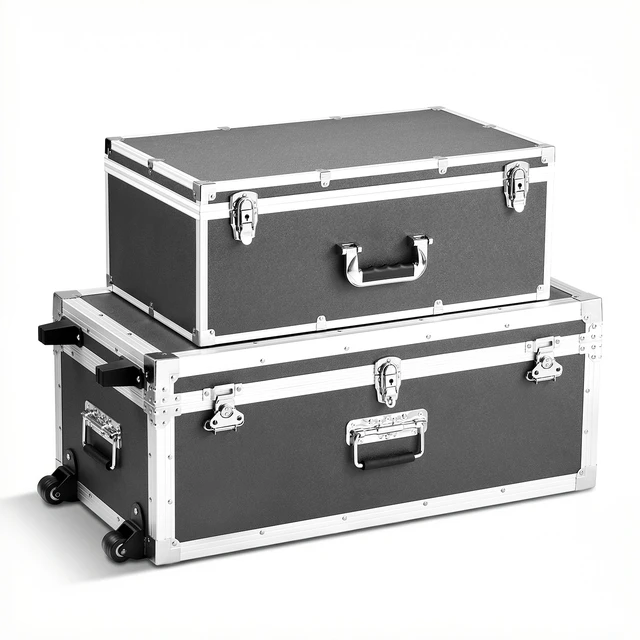Alt view image 8 of 8 - VEVOR Metal Storage Trunk, Set of 2, Wooden Suitcase Storage Boxes with Padlocks, Large Trunk Includes Casters and 3 Metal Handles, Decorative Store Chest with Lids for Travel, Apartment, Dorm, Gray