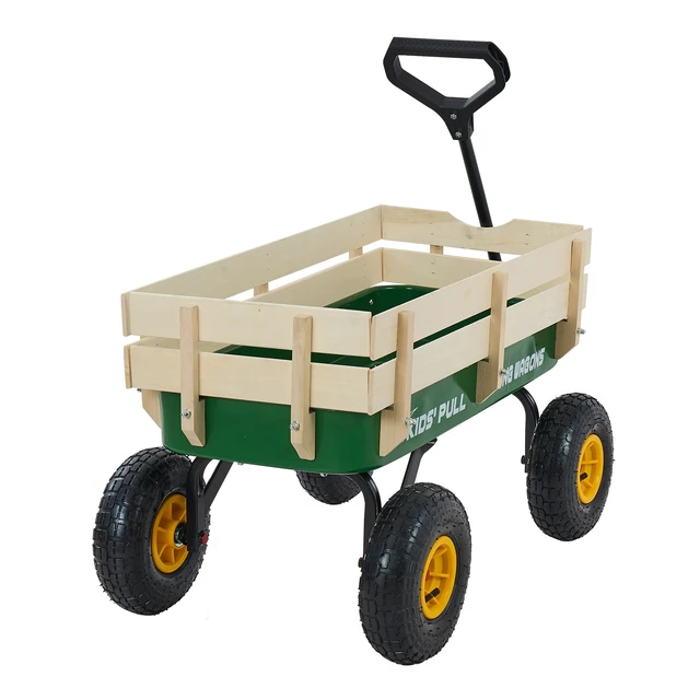Alt view image 9 of 9 - Pull-Along Wagon for Kids, 39 in Toddler Wagons with Foldable Wooden Panel & Handle, Supports up to 551 lbs, 10" All-Terrain Tires, Utility Wagon Cart Birthday Present for Kids Gardening Beach
