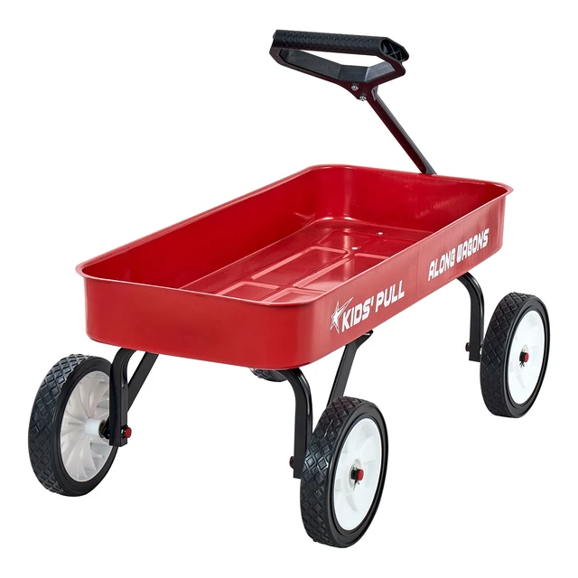 Alt view image 9 of 9 - Pull-Along Wagon for Kids, 39 inch Toddler Wagons, Supports up to 176 lbs, All-Terrain Wagons with Handle, Utility Wagon Cart Birthday Present for Kids Gardening Beach Camping, Red