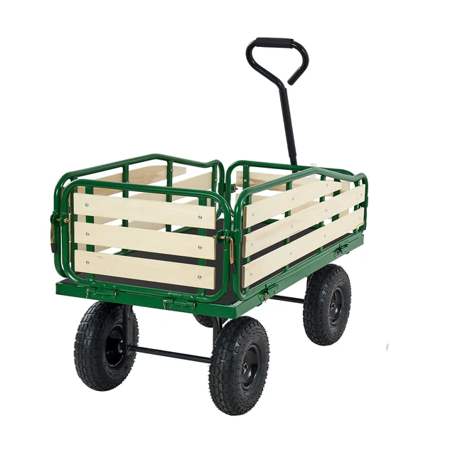 Alt view image 9 of 9 - Pull-Along Wagon for Kids, 39 inch Toddler Wagons with Wooden Panels & Handle, Supports up to 330 lbs, All-Terrain Utility Wagon Cart Birthday Present for Kids Gardening Beach, Green