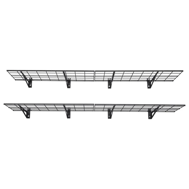 Alt view image 8 of 8 - VEVOR 2-Tier Heavy Duty Wall Garage Shelving, 4 Pack 1 x 3 ft Steel Wall Mounted Shelving Unit, 12 x 72 Inch Per Shelf Floating Storage Metal Rack for Garage with 600 lbs Total Weight Capacity, Black