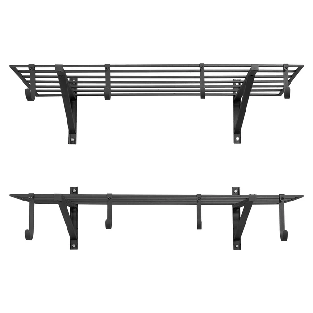 Alt view image 8 of 8 - VEVOR 2-Tier Heavy Duty Wall Garage Shelving, 2 x 4 ft Steel Wall Mounted Shelving Unit with Hooks, 24 x 48 Inch Per Shelf Floating Storage Metal Rack for Garage, 520 lbs Total Weight Capacity, Black