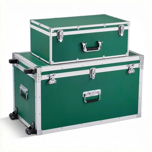 Alt view image 15 of 15 - VEVOR Metal Storage Trunk, Set of 2, Wooden Suitcase Storage Boxes with Padlocks, Large Trunk Includes Casters & 3 Metal Handles, Decorative Store Chest with Lids for Travel, Apartment, Dorm, Green