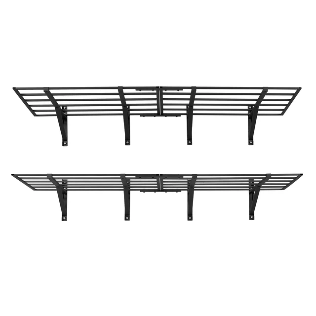 Alt view image 8 of 8 - VEVOR 2-Tier Heavy Duty Wall Garage Shelving, 4 Pack 2 x 3 ft Steel Wall Mounted Shelving Unit, 24 x 72 Inch Per Shelf Floating Storage Metal Rack for Garage, 1600 lbs Total Weight Capacity, Black