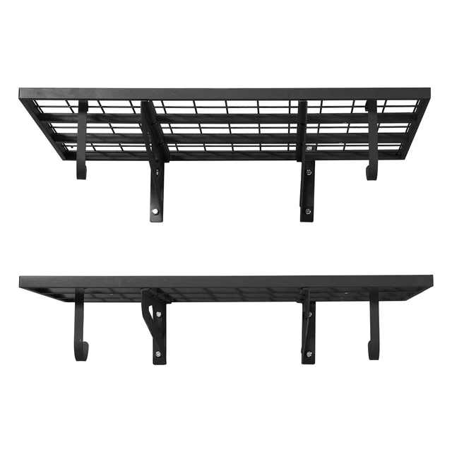 Alt view image 8 of 8 - VEVOR 2-Tier Heavy Duty Wall Garage Shelving, 2 x 3 ft Steel Wall Mounted Shelving Unit with Hooks, 24 x 36 Inch Per Shelf Floating Storage Metal Rack for Garage, 500 lbs Total Weight Capacity, Black