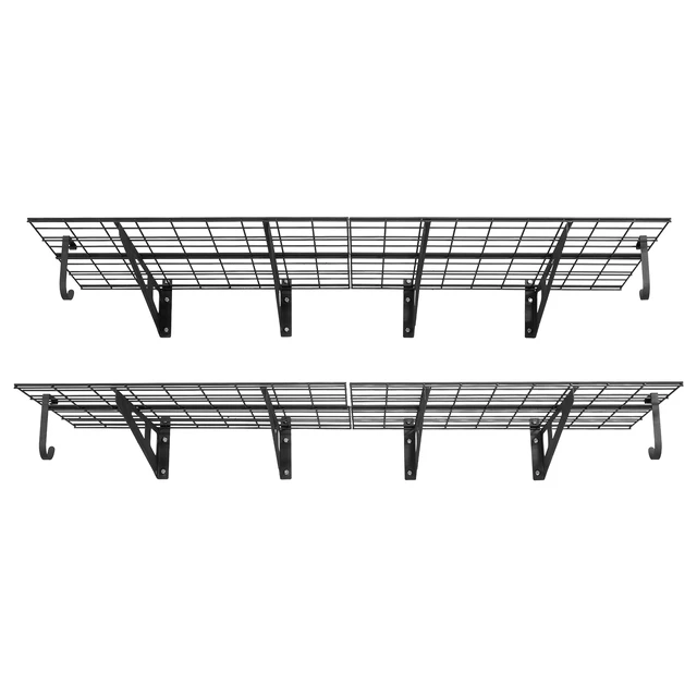 Alt view image 8 of 8 - VEVOR 2-Tier Heavy Duty Wall Garage Shelving, 8 Pack 1 x 3 ft Steel Wall Mounted Shelving Unit with Hooks, 24 x 72 Inch Per Shelf Floating Storage Metal Rack, 1000 lbs Total Weight Capacity, Black
