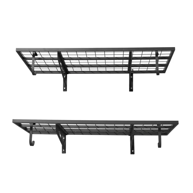 Alt view image 8 of 8 - VEVOR 2-Tier Heavy Duty Wall Garage Shelving, 2 x 4 ft Steel Wall Mounted Shelving Unit with Hooks, 24 x 48 Inch Per Shelf Floating Storage Metal Rack for Garage, 500 lbs Total Weight Capacity, Black