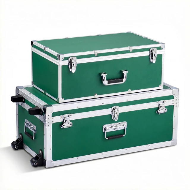 Alt view image 15 of 15 - VEVOR Metal Storage Trunk, Set of 2, Wooden Suitcase Storage Boxes with Padlocks, Large Trunk Includes Casters and 3 Metal Handles, Decorative Store Chest with Lids for Travel, Apartment, Dorm, Green