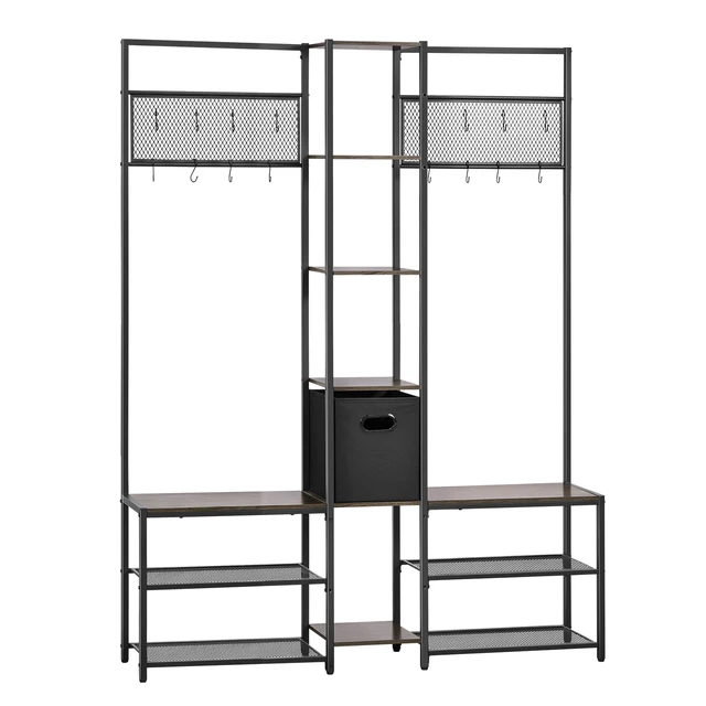 Alt view image 8 of 8 - VEVOR Corner Hall Tree with Shoe Bench, 70.9 in Coat Rack with Hooks and Steel Frame, Freestanding Clothes Shoes Rack Storage Organizer with Anti-Tip Set, for Entrance, Closet, Office, Rustic Brown