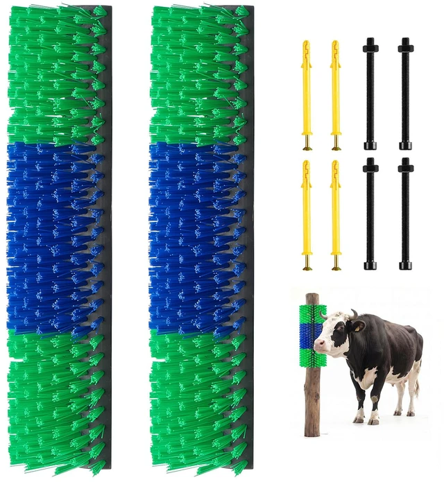 Main image of VEVOR Livestock Scratching Brush, 2PCS Goat Scratcher Brush Post with 8 Screws, 16.9" x 7.5" Cow Scratcher for Back Itch Relief, Massage Grooming Scratch Tool for Horse Cattle Sheep Pig, Green & Blue