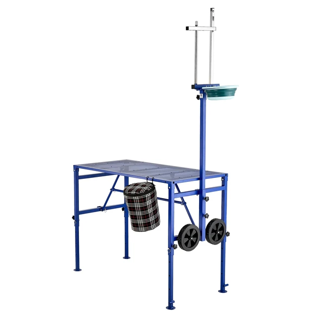 Alt view image 8 of 8 - VEVOR Goat Milking Stand, 600 lbs Heavy Duty Foldable Goat Stand with Feed Bin & Wheels, Adjustable Headpiece & Tool Basket, Stanchion for Grooming & Hoof Trimming, Metal Livestock Platform for Sheep