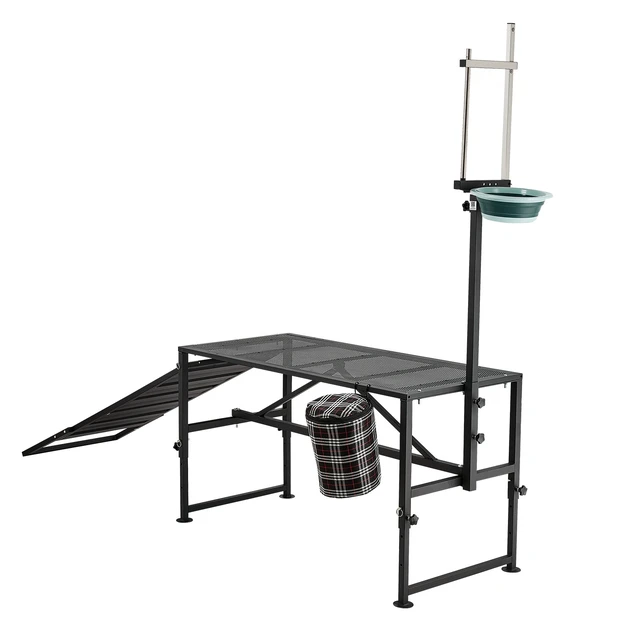 Alt view image 8 of 8 - VEVOR Goat Milking Stand, 600 lbs Heavy Duty Goat Stand with Ramp & Feed Bin, Adjustable Headpiece & Tool Basket, Stanchion for Grooming & Hoof Trimming, Metal Livestock Platform for Sheep Lamb, Black