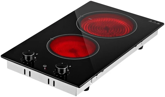 Main image of VEVOR Electric Cooktop 12in 2 Burners Portable Stove Top 1800W 120V Plug In, Ceramic Countertop/Built-in Radiant Electric Stove , with 11 Power Levels, Over-Heat Guard, Knob Control