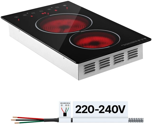 Main image of VEVOR Electric Cooktop 12inch 2 Burners Stove Top 3000W 220V No Plug, Ceramic Built-in Radiant Electric Stove, with 9 Power Levels, Timer, Child Lock, Over-Heat Guard, Touch Control