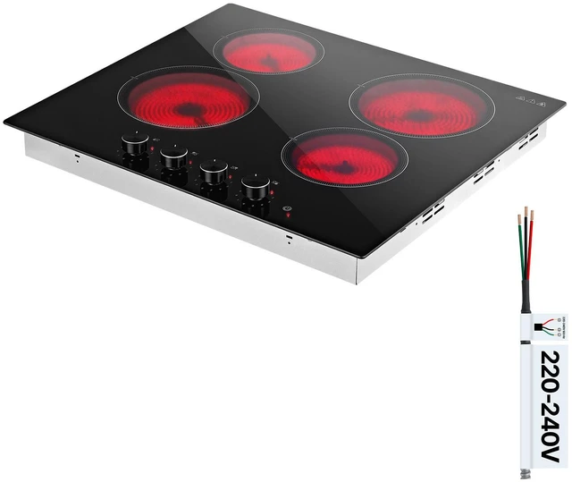 Main image of VEVOR Electric Cooktop 24inch 4 Burners Stove Top 6000W 220V No Plug, Ceramic Built-in Radiant Electric Stove , with 11 Power Levels, Over-Heat Guard, Knob Control, for Diverse Cooking Requirements
