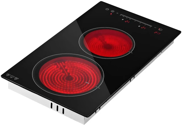 Main image of VEVOR Electric Cooktop 12inch 2 Burners Portable Stove Top 1800W 120V, Ceramic Countertop/Built-in Radiant Electric Stove, with 16 Power Levels, Timer, Child Lock, Over-Heat Guard, Touch Control