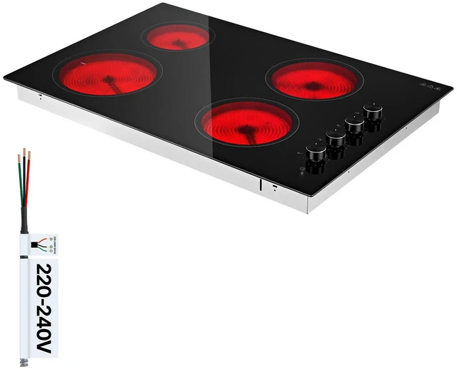 Main image of VEVOR Electric Cooktop 30inch 4 Burners Stove Top 7200W 220V No Plug, Ceramic Built-in Radiant Electric Stove , with 11 Power Levels, Over-Heat Guard, Knob/Touch Control