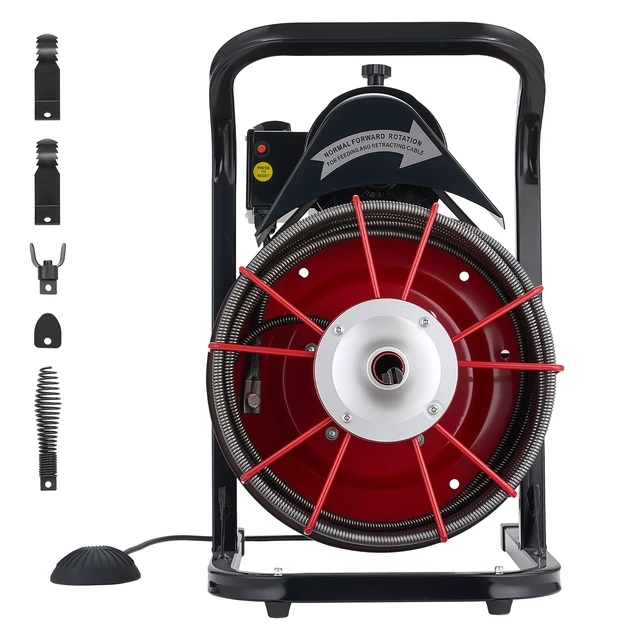 Alt view image 15 of 15 - Drain Cleaner Machine 75FT x 1/2 Inch, Sewer Snake Auger Manual Feed, 370W Electric Drain Cleaning Machine with 4 Cutters & Air-activated Foot Switch for 2" to 4" Pipes