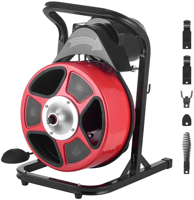 Alt view image 8 of 8 - Drain Cleaner Machine 50FT x 1/2 Inch, Manual Feed Sewer Snake Auger - with 4 Cutters & Air-activated Foot Switch for 2" to 4" Pipes