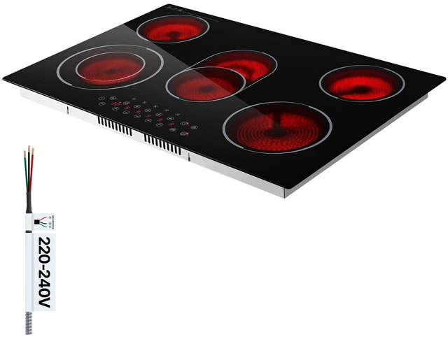 Main image of VEVOR Electric Cooktop 30inch 5 Burners Stove Top 8900W 220V No Plug, Ceramic Built-in Radiant Electric Stove , with 9 Power Levels, Timer, Child Lock, Over-Heat Guard, Touch Control