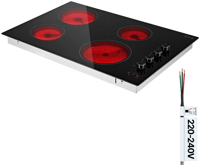 Main image of VEVOR Electric Cooktop 30inch 4 Burners Stove Top 6700W 220V No Plug, Ceramic Built-in Radiant Electric Stove , with 11 Power Levels, Timer, Child Lock, Over-Heat Guard, Knob/Touch Control