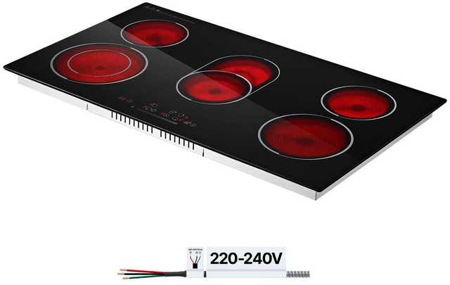 Main image of VEVOR Electric Cooktop 36inch 5 Burners Stove Top 8900W 220V No Plug, Ceramic Built-in Radiant Electric Stove , with 9 Power Levels, Timer, Child Lock, Over-Heat Guard, Touch Control