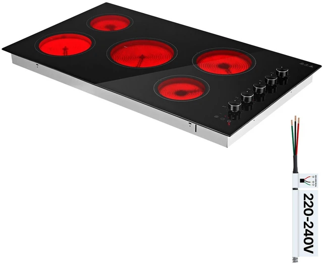 Main image of VEVOR Electric Cooktop 36inch 5 Burners Stove Top 8800W 220V No Plug, Ceramic Built-in Radiant Electric Stove , with 11 Power Levels, Timer, Child Lock, Over-Heat Guard, Knob/Touch Control