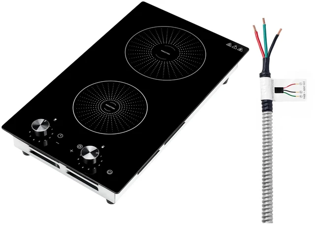 Main image of VEVOR Induction Cooktop 12in 2 Burners Built-in Electric Stove 220V 3500W, Low-Power Continuous Heating, Induction Burner for Kitchen, 11 Power Levels, Knob Control, Ceramic Glass, and Child Lock