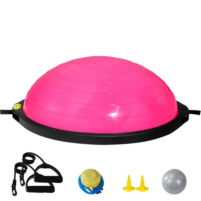 Alt view image 8 of 8 - VEVOR Half Exercise Ball Trainer, 26 inch Balance Ball Trainer, 1500lbs Capacity Stability Ball, Yoga Ball with Resistance Bands & Foot Pump, Strength Fitness Ball for Home Gym Full Body Workout, Pink