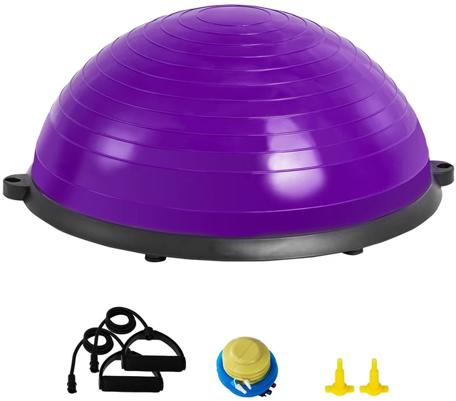 Alt view image 8 of 8 - VEVOR Half Exercise Ball Trainer, 23 inch Balance Ball Trainer, 660lbs Stability Ball, Yoga Ball with Resistance Bands & Foot Pump, Strength Fitness Ball for Home Gym, Full Body Workout, Purple