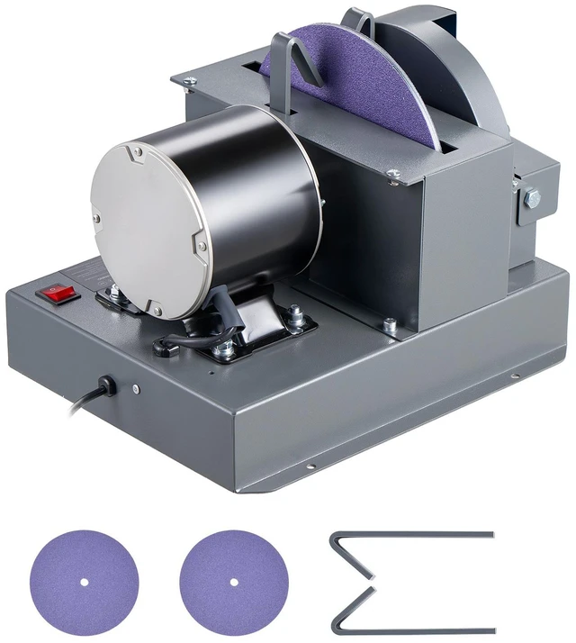 Alt view image 15 of 15 - VEVOR Lawn Mower Blade Sharpener, 1/2HP Lawnmower Blades Grinder with 7" Flap Wheel & 9" Ceramic Grinding Wheel, 30° or 40° Blade Sharpening Machine for High Lift, Low Lift, Gator & Flat Blades