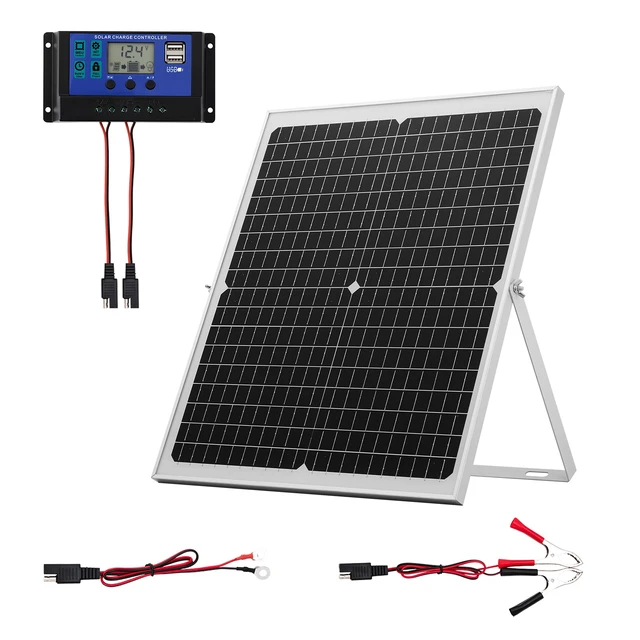 Alt view image 2 of 2 - VEVOR 30W 12V Solar Panel Battery Charger, Solar Battery Trickle Charger Maintainer with Intelligent MPPT Controller & Adjustable Mount Bracket, IP67 Waterproof for Car Boat RV Motorcycle Trailer