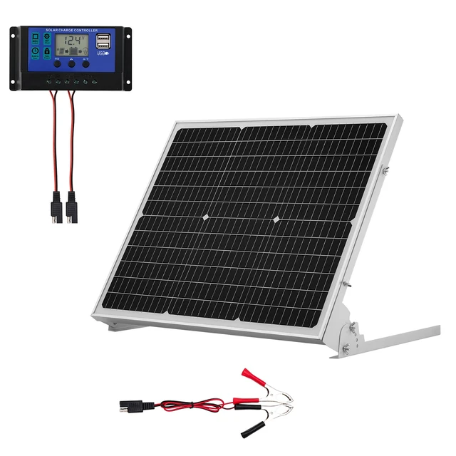 Alt view image 2 of 2 - VEVOR Solar Battery Trickle Charger Kit 50W 12V with Upgraded MPPT Controller