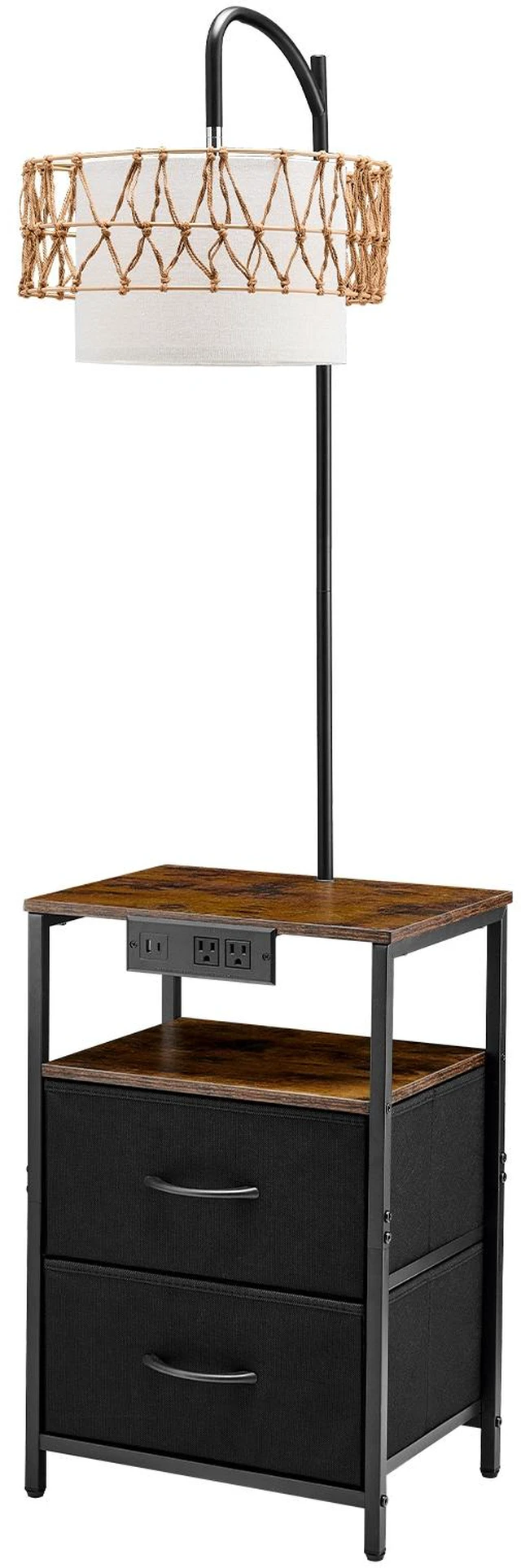 Alt view image 15 of 15 - VEVOR Floor Lamp with Table, 2-Tier End Table with 2 Drawers and 3 Color Temperature LED Bulb, Modern Side Nightstand Bedside Desk with USB & Type C & AC Charging Port for Living Room, Bedroom, Dorm