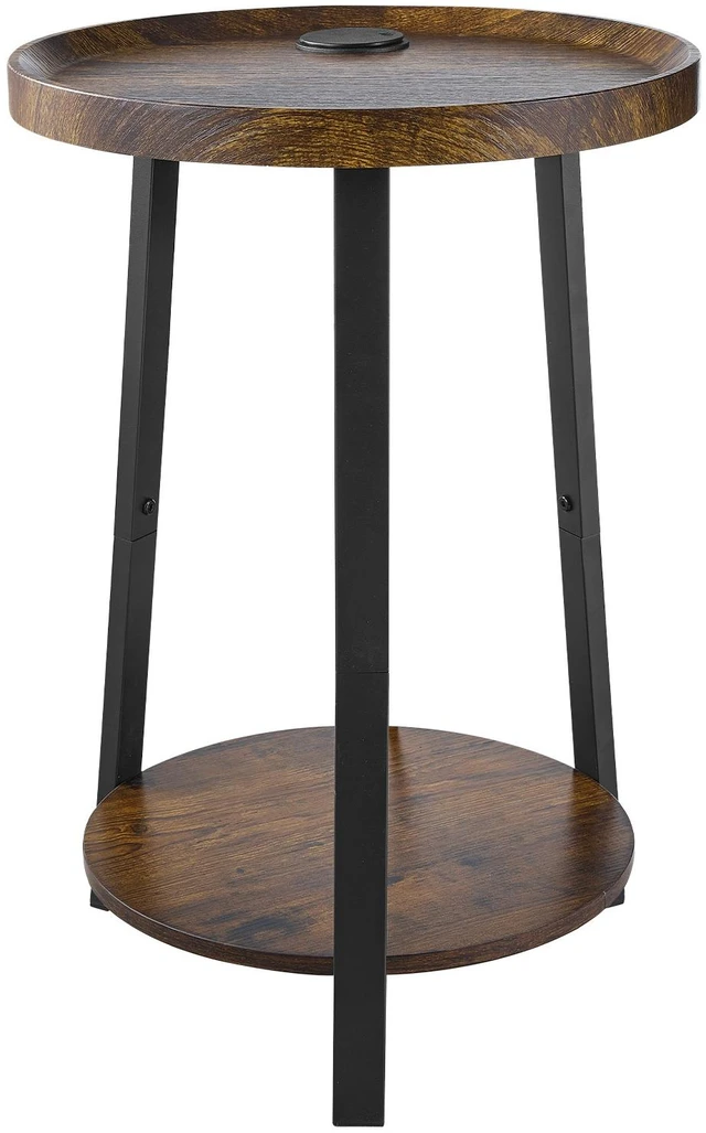 Alt view image 8 of 8 - VEVOR End Table, 2-Tier Round Side Table with Open Storage Shelves, Modern Nightstand Bedside Desk with USB & AC Charging Port, Wood Sofa Coffee Desk for Living Room, Bedroom, Office, Dorm, Brown