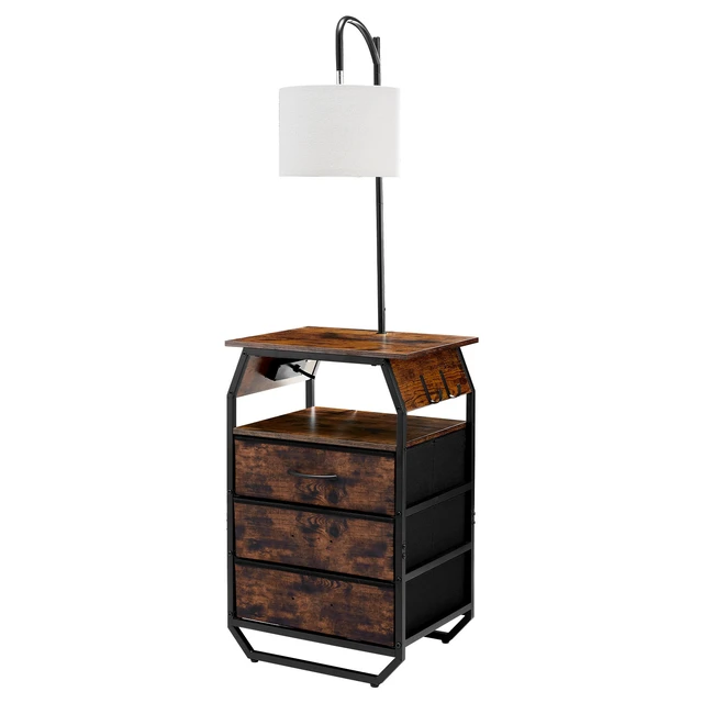 Alt view image 15 of 15 - VEVOR Floor Lamp with Table, 2-Tier End Table with 3 Drawers and 3 Color Temperature Lighting, Modern Side Nightstand Bedside Desk with USB & Type C & AC Charging Port for Living Room, Bedroom, Dorm