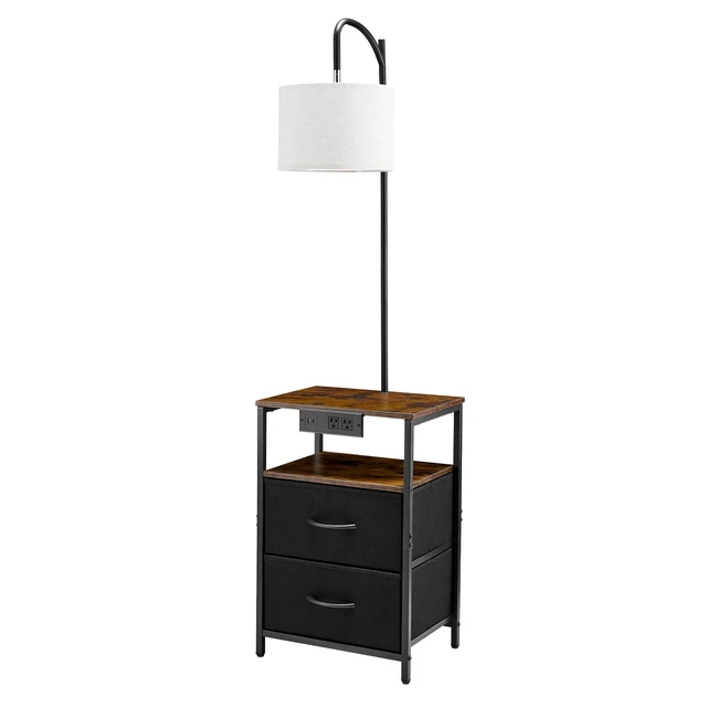 Alt view image 15 of 15 - VEVOR Floor Lamp with Table, 2-Tier End Table with 2 Drawers and 3 Color Temperature Lighting, Modern Side Nightstand Bedside Desk with USB & Type C & AC Charging Port for Living Room, Bedroom, Dorm