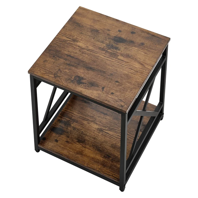 Alt view image 8 of 8 - VEVOR End Table, 2-Tier Square Side Table with Open Storage Shelves, Modern Nightstand Bedside Desk with X-Design Metal Frame, Wood Sofa Coffee Desk for Living Room, Bedroom, Office, Dorm, Brown