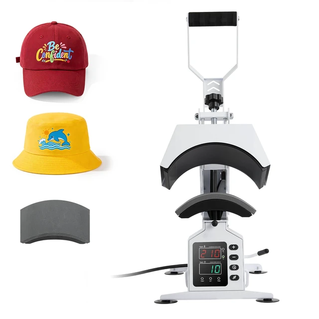 Alt view image 15 of 15 - VEVOR Hat Heat Press Machine, with 2 Interchangeable Platens and Caps Stretcher, Precise Temperature & Time Control, Heat Press for Hats and Caps, for HTV Iron On and Sublimation Projects, White
